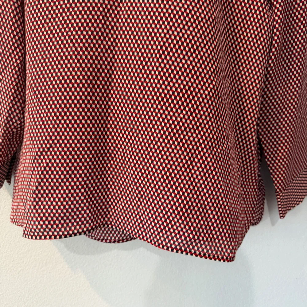 Theory Womens Silk Geometric Cube Print Boat Neck Blouse Career Luxury Medium